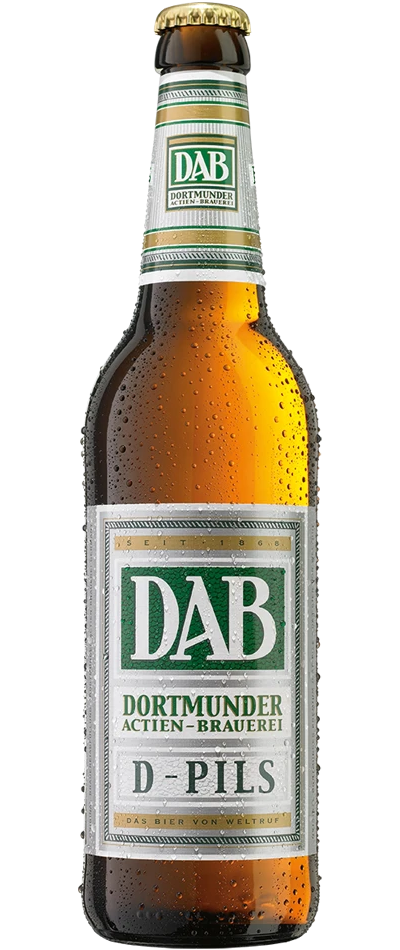Eine Bierflasche mit Kondenswasser ist abgebildet, beschriftet mit grünem Etikett.